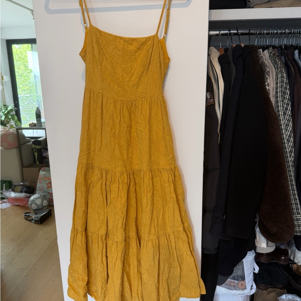 Vici Yellow Tiered Spaghetti-Strap Maxi Dress